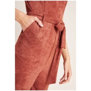 Antropologie Womens Rust Suede Straight Wide Leg Jumpsuit Brown NOWT